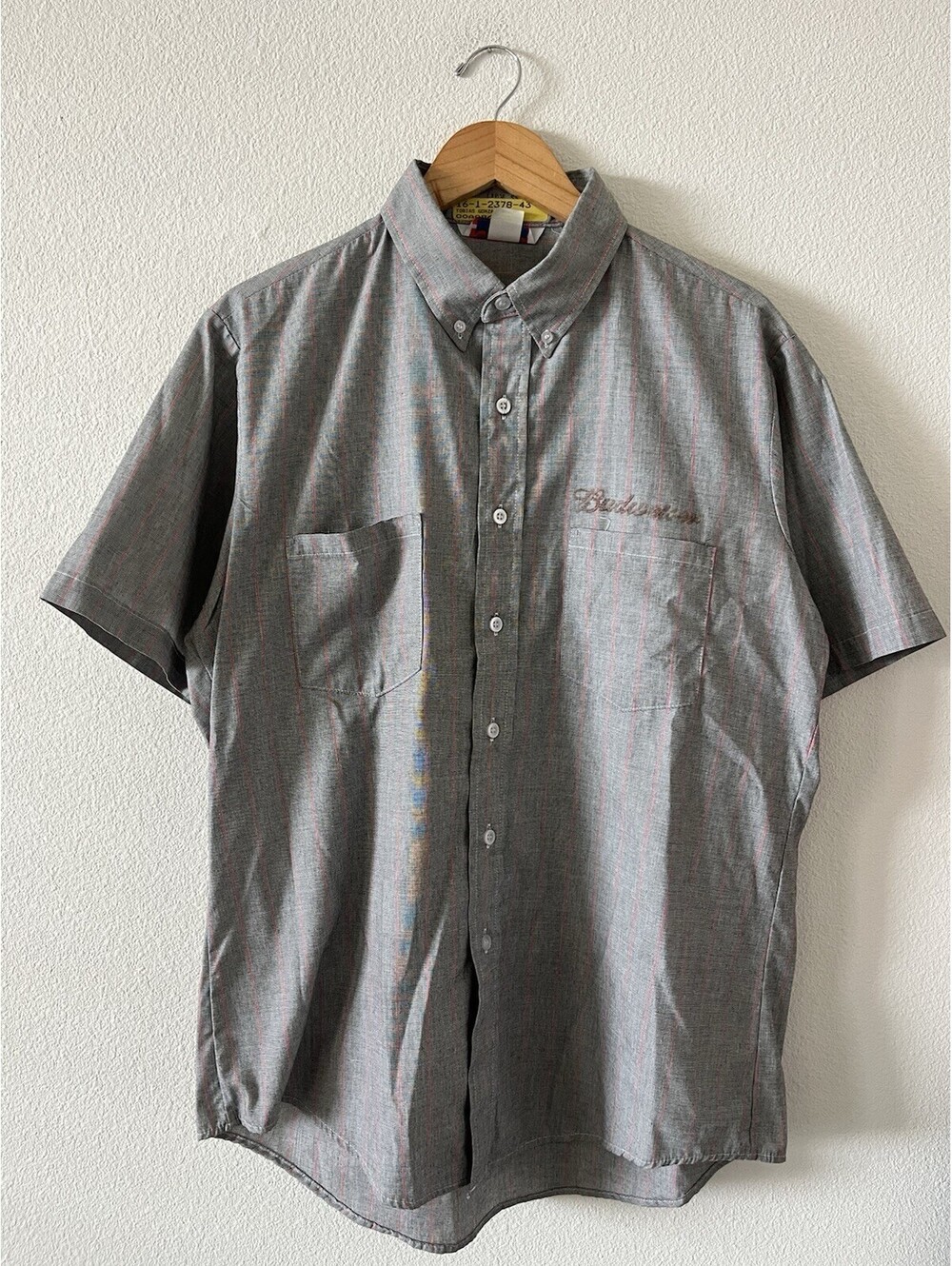 Vintage Cintas Budweiser Stripe Work Shirt Short Sleeve L